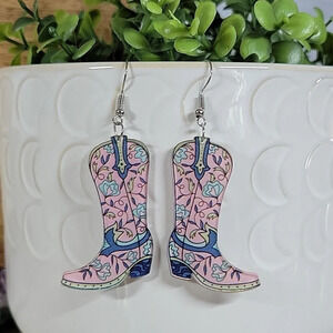 Bohemian Floral Western Boot Drop Earrings